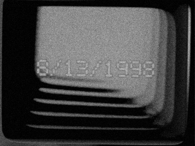 Black-and-white simulated CRT showing 8/13/1998 receding through a video feedback loop